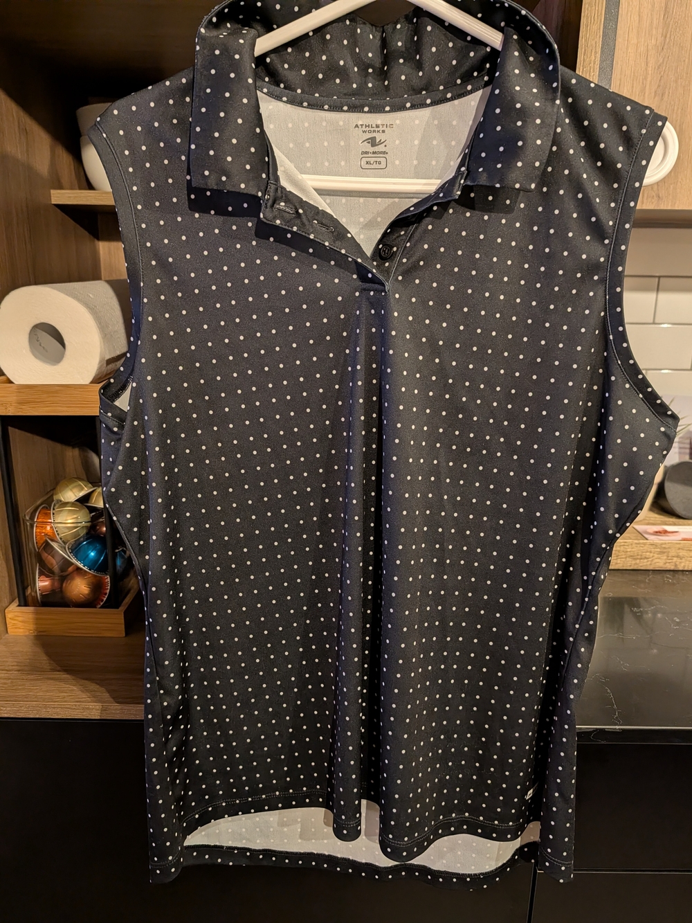Athletic Works Women’s Sleeveless Polo - Black with White Polka Dots